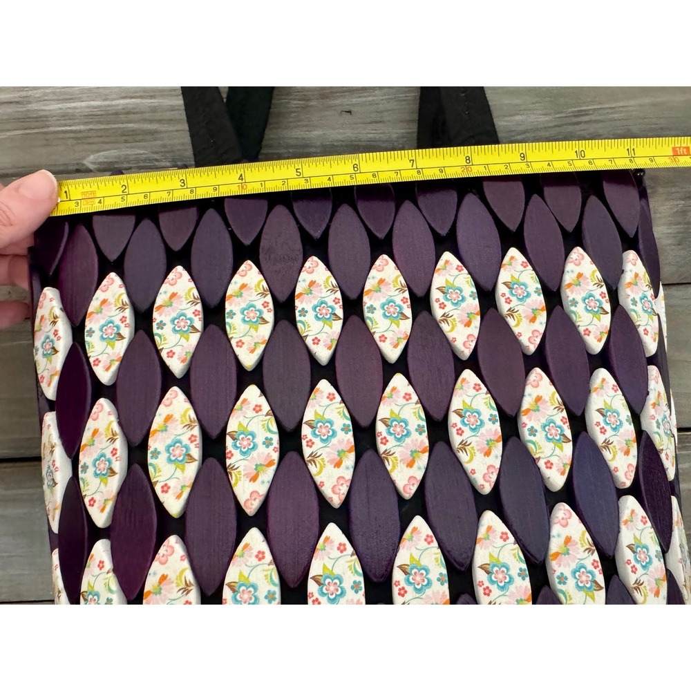 Handcrafted Purple Wood Petal Floral Beaded Tote Bag Boho Cottagecore Bag - Picture 12 of 13